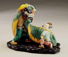 c001 高枝明---舞獅 30.5x20x24cm 1987
